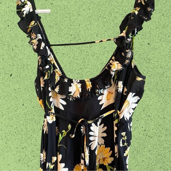 Patrons of Peace black midi wrap sundress daisy floral ruffles - Picture 10 of 15